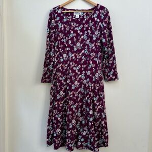 The Vermont country store Cottagecore Burgundy floral midi dress 3/4 sleeves